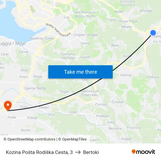 Kozina Pošta Rodiška Cesta, 3 to Bertoki map