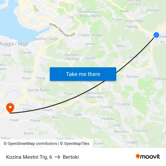 Kozina Mestni Trg, 6 to Bertoki map
