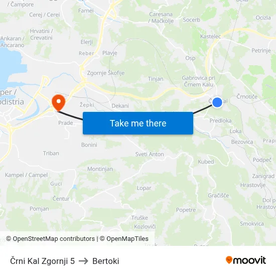 Črni Kal Zgornji 5 to Bertoki map