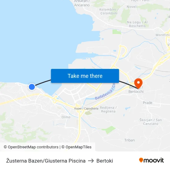 Žusterna Bazen/Giusterna Piscina to Bertoki map