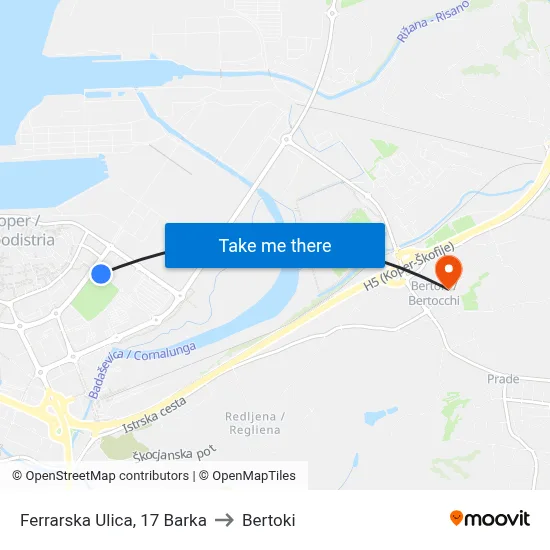 Ferrarska Ulica, 17 Barka to Bertoki map