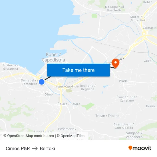 Cimos P&R to Bertoki map