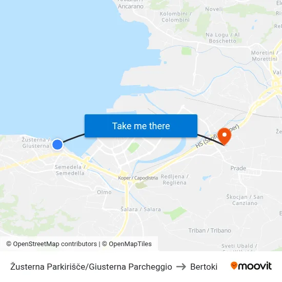 Žusterna Parkirišče/Giusterna Parcheggio to Bertoki map