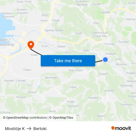 Mostičje K to Bertoki map