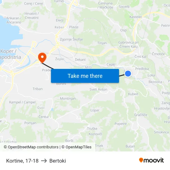 Kortine, 17-18 to Bertoki map