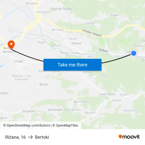 Rižana, 16 to Bertoki map