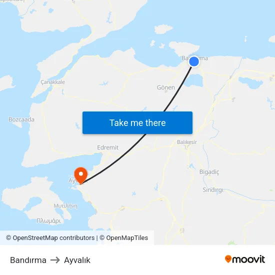Bandırma to Ayvalık map