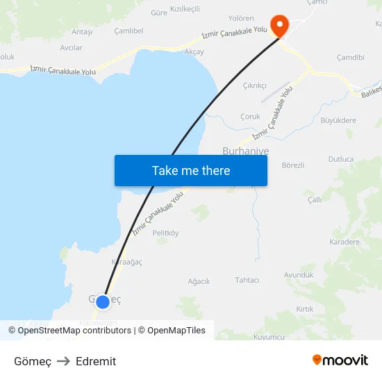 Gömeç to Edremit map