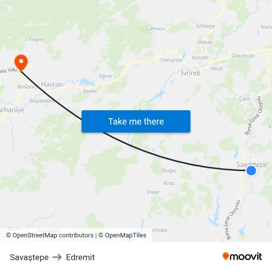 Savaştepe to Edremit map