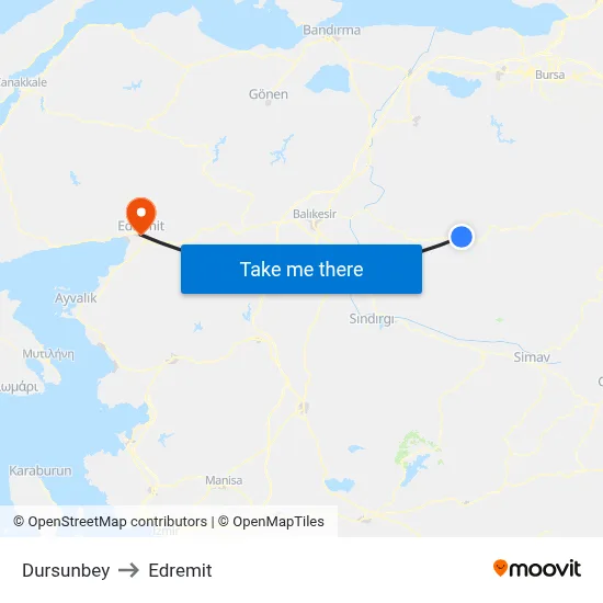 Dursunbey to Edremit map