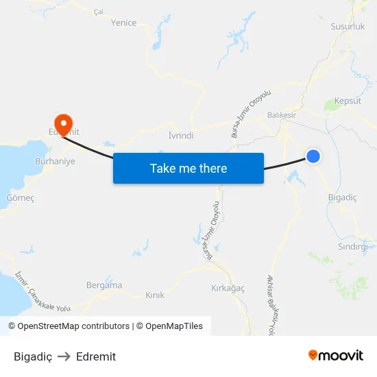 Bigadiç to Edremit map