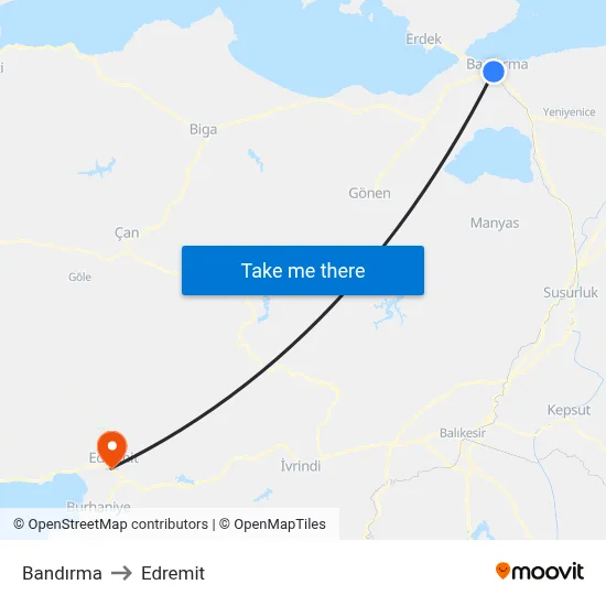 Bandırma to Edremit map