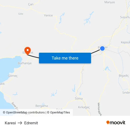 Karesi to Edremit map