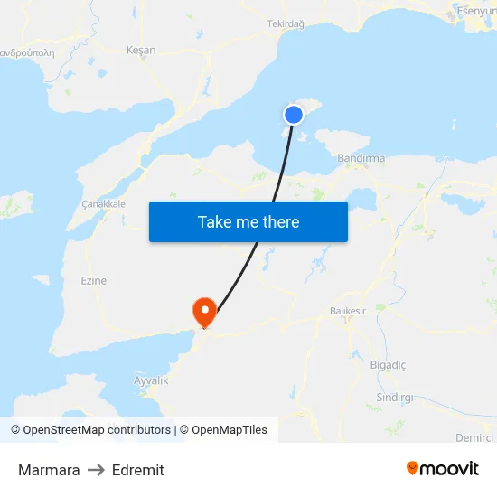 Marmara to Edremit map