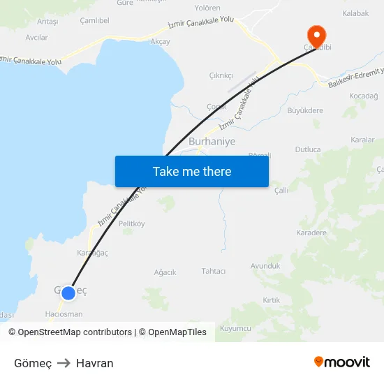 Gömeç to Havran map