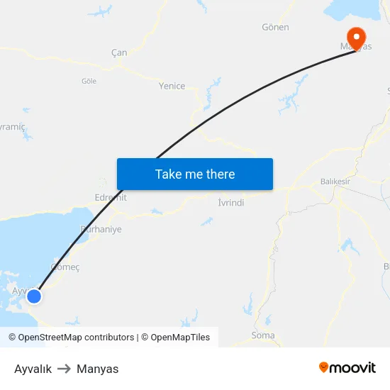 Ayvalık to Manyas map