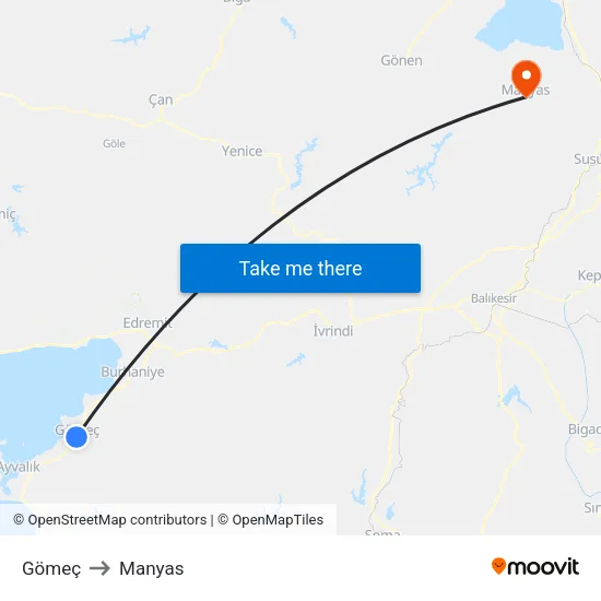 Gömeç to Manyas map
