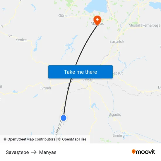 Savaştepe to Manyas map