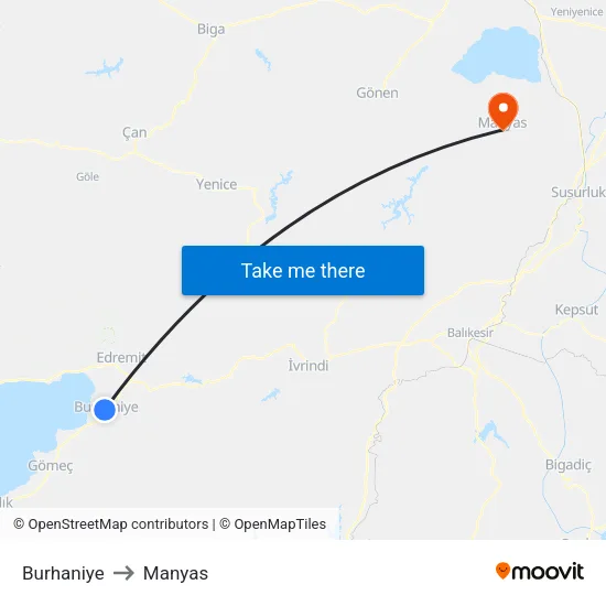 Burhaniye to Manyas map