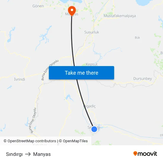 Sındırgı to Manyas map