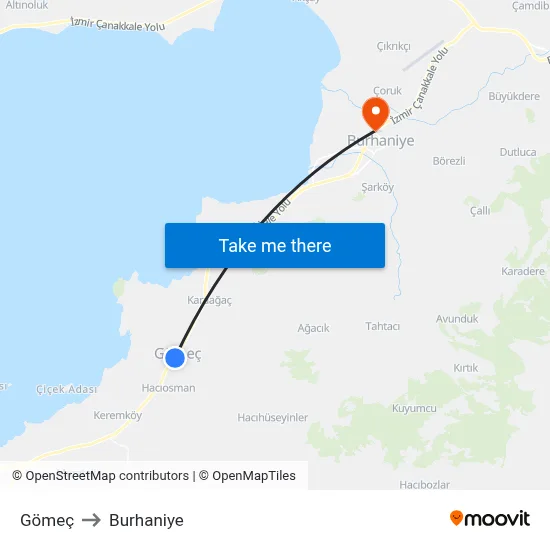 Gömeç to Burhaniye map