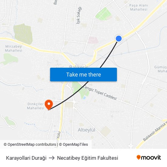 Karayollari Duraği to Necatibey Eğitim Fakultesi map