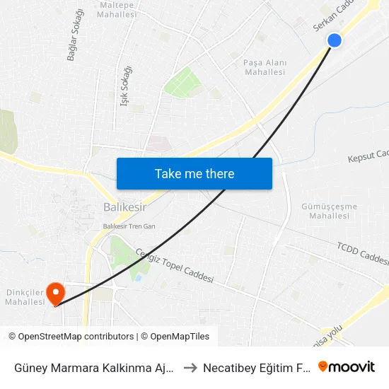 Güney Marmara Kalkinma Ajansi Duraği to Necatibey Eğitim Fakultesi map