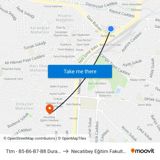 Ttm - B5-B6-B7-B8 Durağı to Necatibey Eğitim Fakultesi map