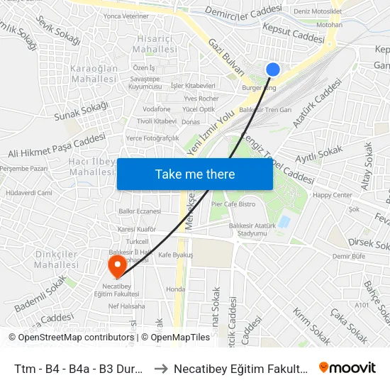 Ttm - B4 - B4a - B3 Durağı to Necatibey Eğitim Fakultesi map