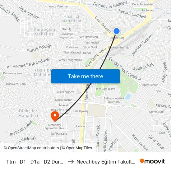 Ttm - D1 - D1a - D2 Duraği to Necatibey Eğitim Fakultesi map