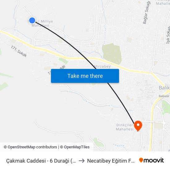 Çakmak Caddesi - 6 Duraği ( 5 Camli ) to Necatibey Eğitim Fakultesi map