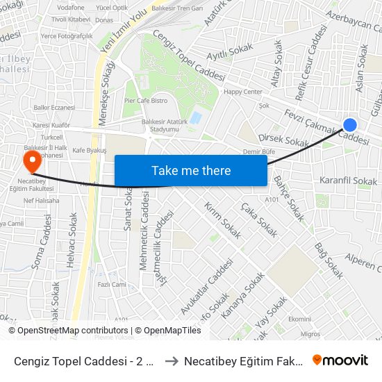 Cengiz Topel Caddesi - 2 Durağı to Necatibey Eğitim Fakultesi map