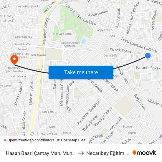Hasan Basri Çantay Mah. Muhtarliği Duraği to Necatibey Eğitim Fakultesi map