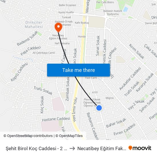 Şehit Birol Koç Caddesi - 2 Durağı to Necatibey Eğitim Fakultesi map