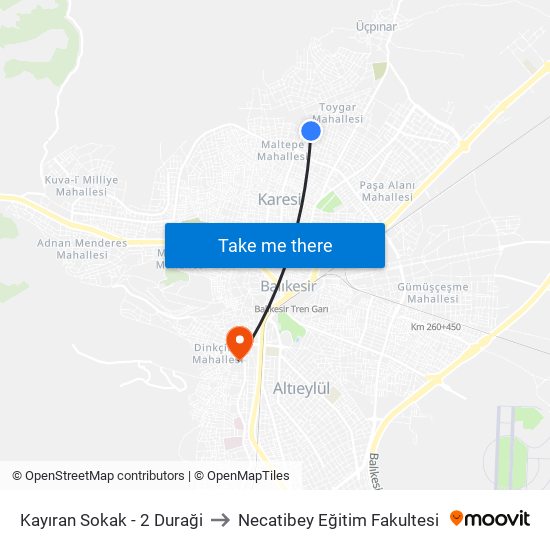 Kayıran Sokak - 2 Duraği to Necatibey Eğitim Fakultesi map