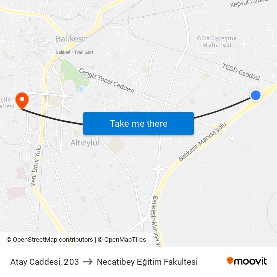 Atay Caddesi, 203 to Necatibey Eğitim Fakultesi map