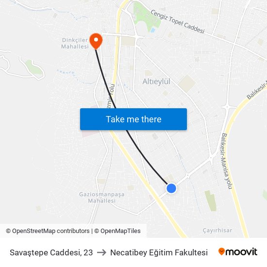 Savaştepe Caddesi, 23 to Necatibey Eğitim Fakultesi map