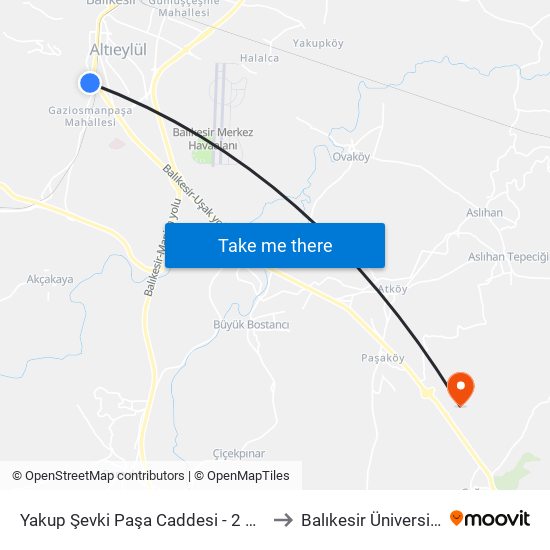 Yakup Şevki Paşa Caddesi - 2 Durağı to Balıkesir Üniversitesi map