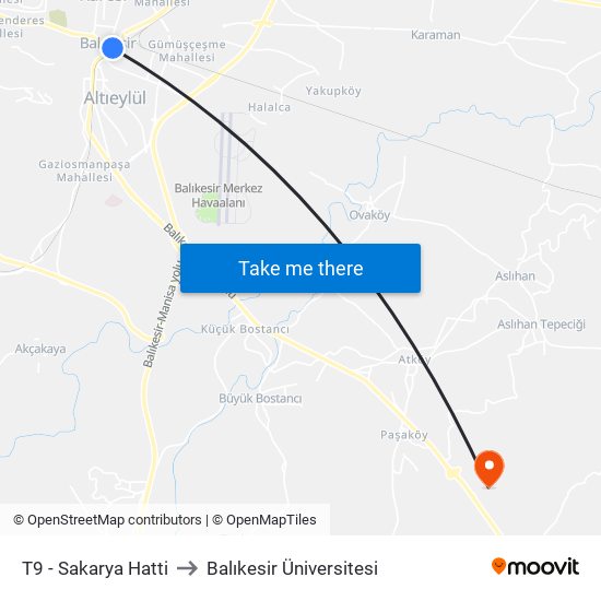 T9 - Sakarya Hatti to Balıkesir Üniversitesi map