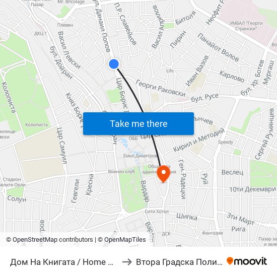 Дом На Книгата / Home Of the Book to Втора Градска Поликлиника map