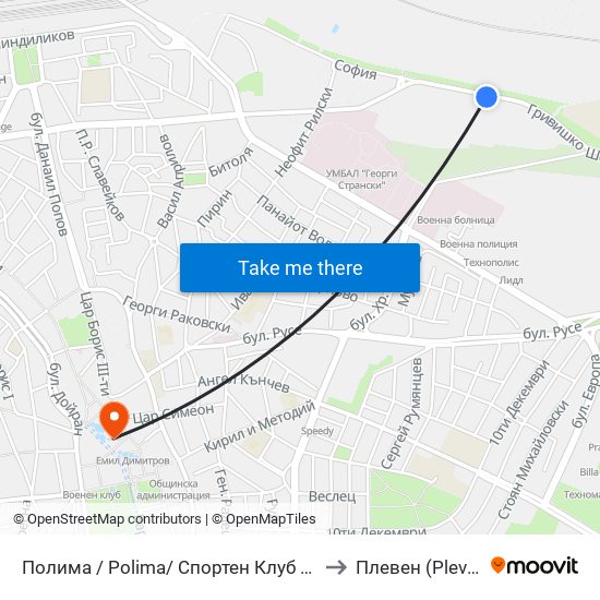 Полима / Polima/ Спортен Клуб Зевс to Плевен (Pleven) map