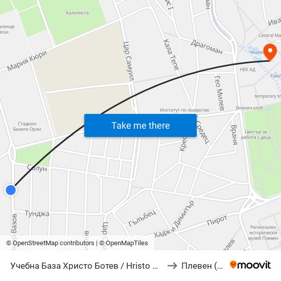 Учебна База Христо Ботев / Hristo Botev Learning Base to Плевен (Pleven) map