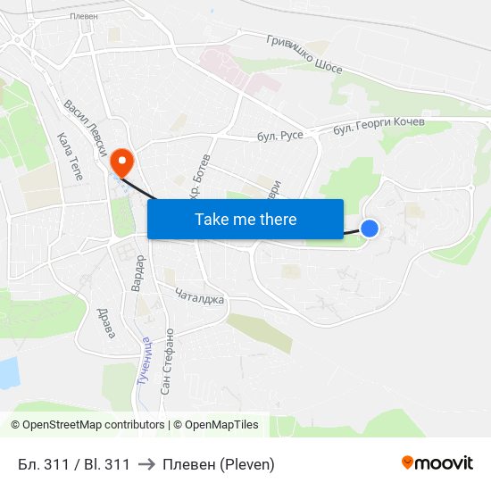Бл. 311 / Bl. 311 to Плевен (Pleven) map