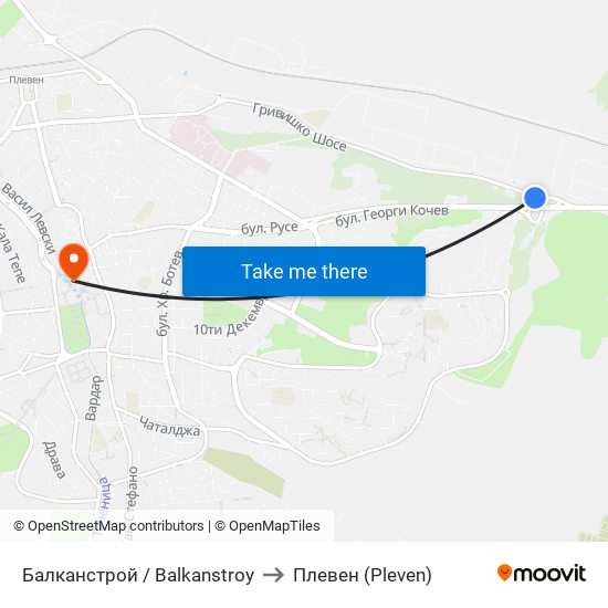 Балканстрой / Balkanstroy to Плевен (Pleven) map