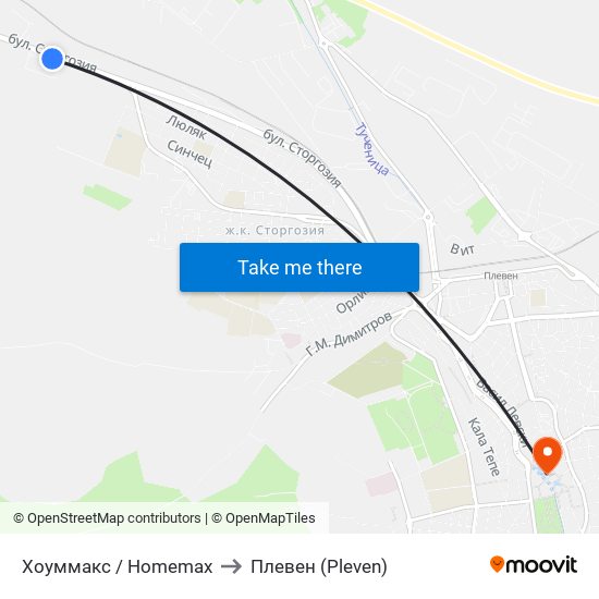 Хоуммакс / Homemax to Плевен (Pleven) map