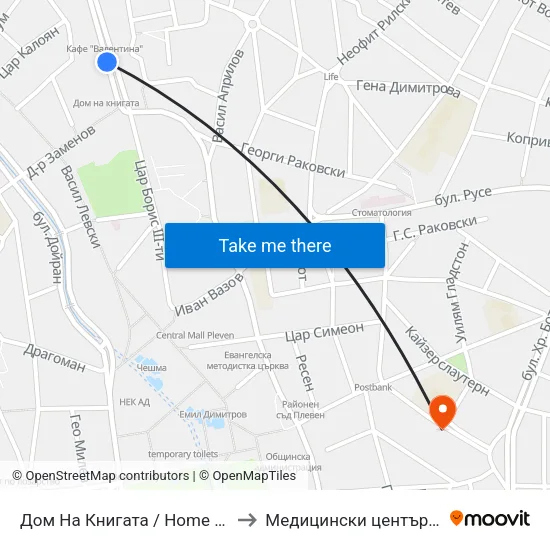 Дом На Книгата / Home Of the Book to Медицински център " Окулус" map