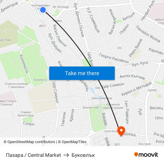 Пазара / Central Market to Буковлък map