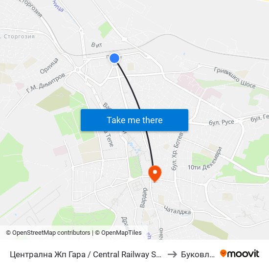 Централна Жп Гара / Central Railway Station to Буковлък map