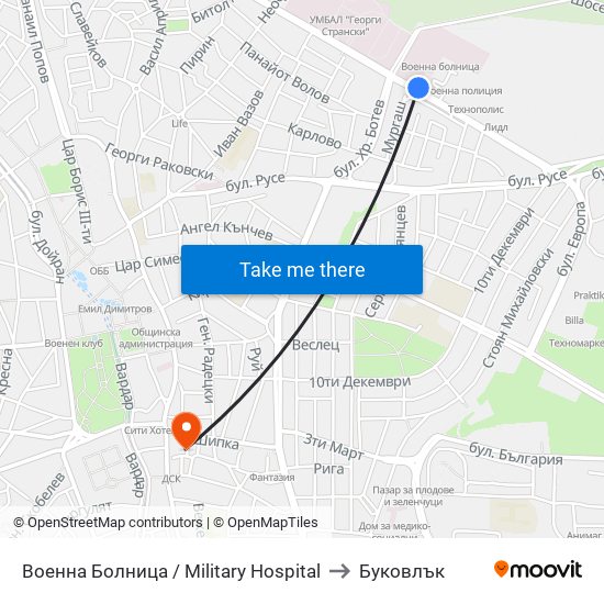 Военна Болница / Military Hospital to Буковлък map