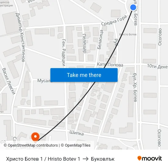 Христо Ботев 1 / Hristo Botev 1 to Буковлък map